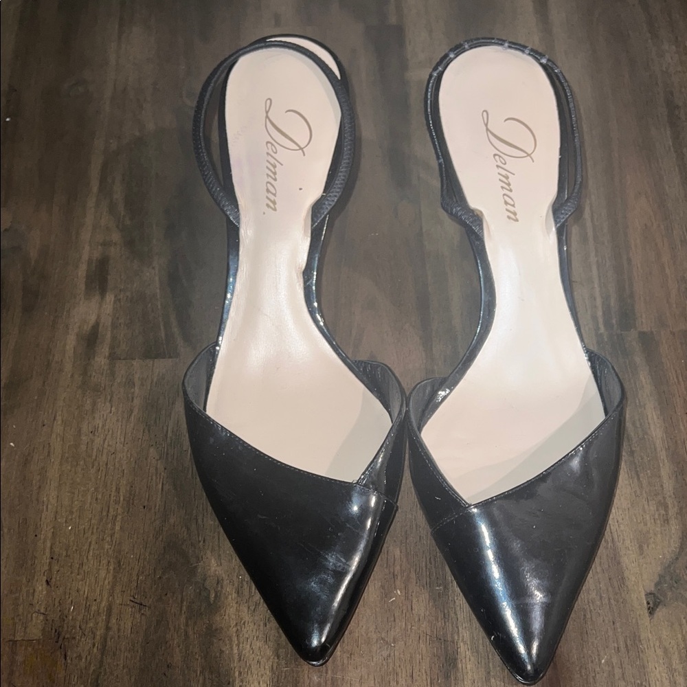 Delman Black Pointed Toe Heels